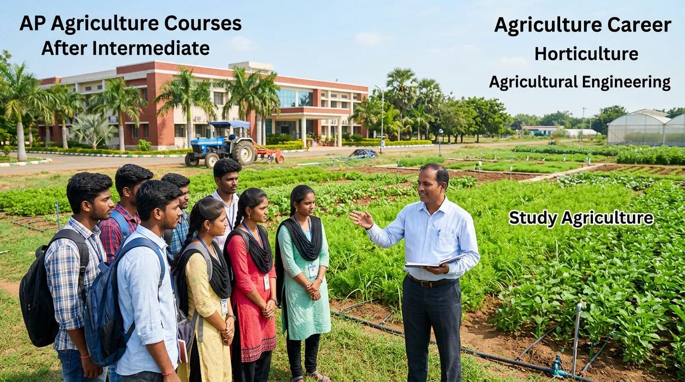 AP Agriculture Courses after Intermediate – students learning agriculture education in Andhra Pradesh university farm