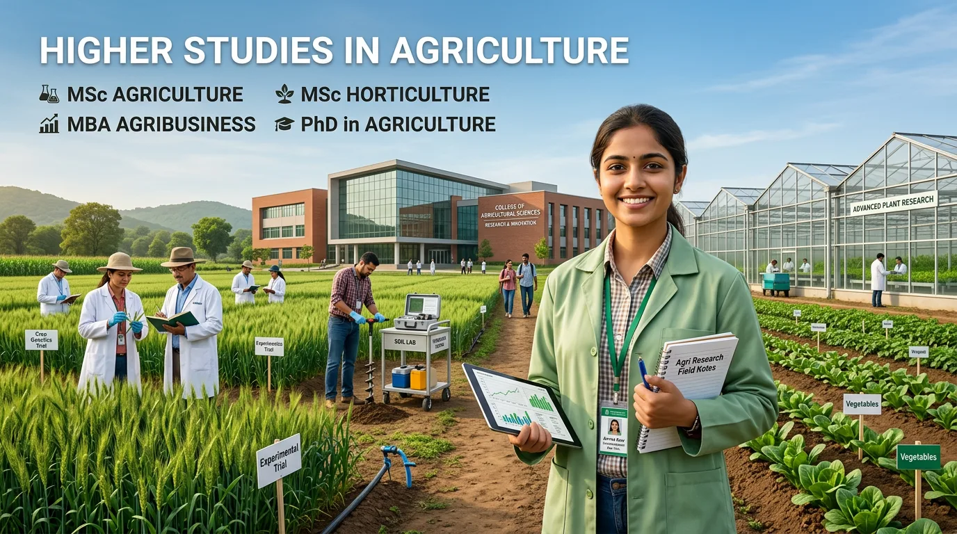 AP Agriculture Courses higher studies options like MSc Agriculture, MBA Agribusiness and PhD for agriculture graduates