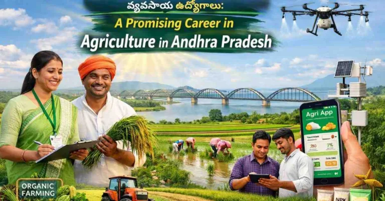 Agriculture Entrance Exams career opportunities in Andhra Pradesh with agricultural officer, farmers, drone technology and digital farming tools